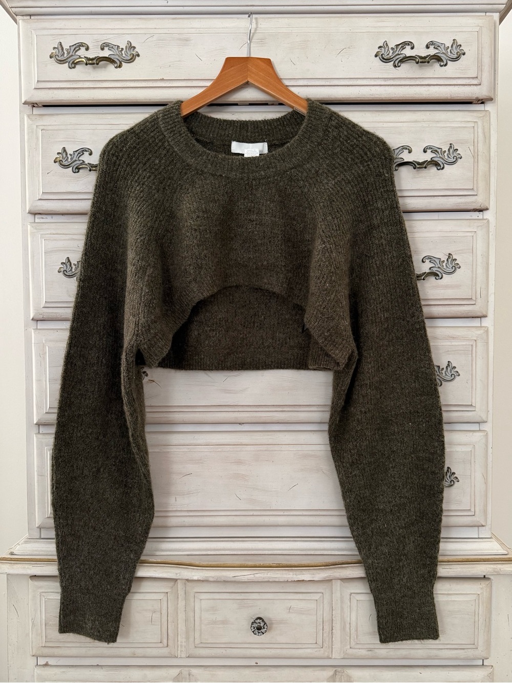H&M Olive Wool Cropped Sweater